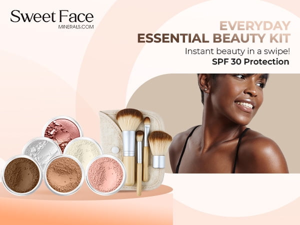 EVERYDAY KIT (EBONY) Full Size Mineral Makeup Set Matte Foundation Bare Face Sheer Powder Cover