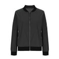 thumbnail image 4 of Women’s Trendy Zip Up Bomber Jacket Lightweight Long Sleeve Casual Windbreaker Fall Spring Outerwear Coat with Pockets Solid Color Everyday Jacket,Black,XXXXL, 4 of 6