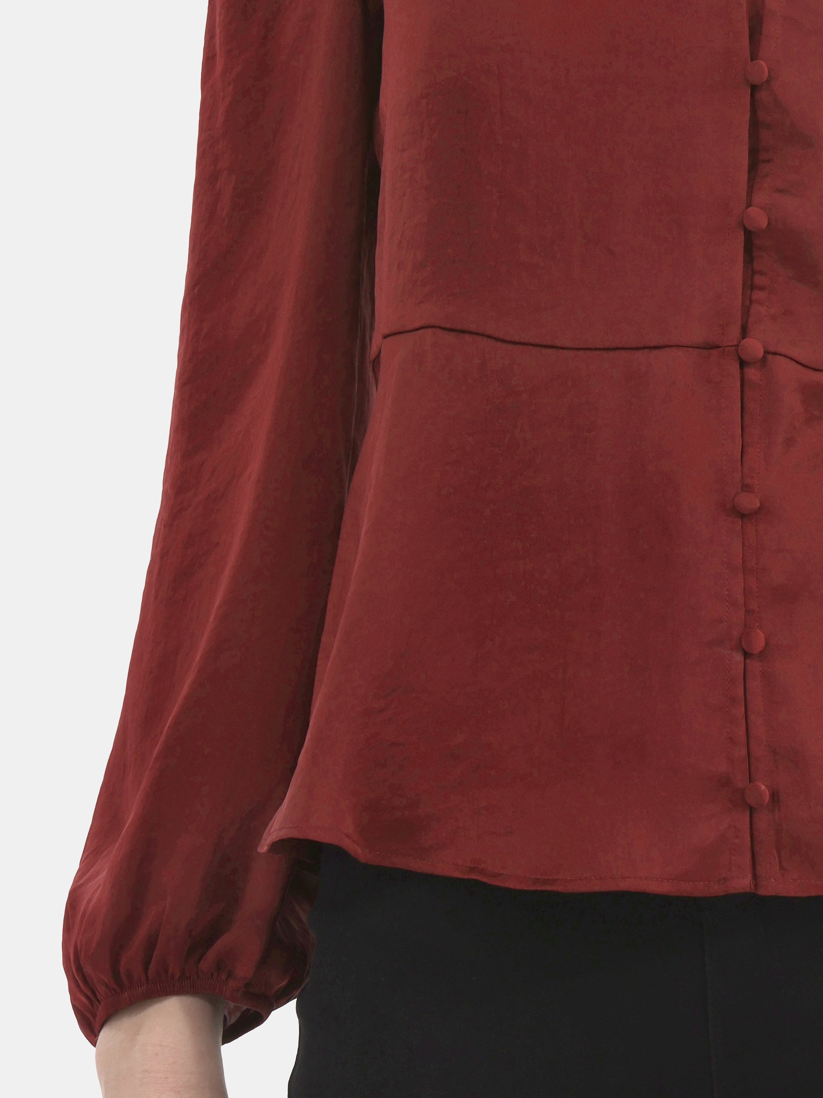 Time and Tru Women's Satin Blouse with Long Balloon Sleeves, XS-XXXL