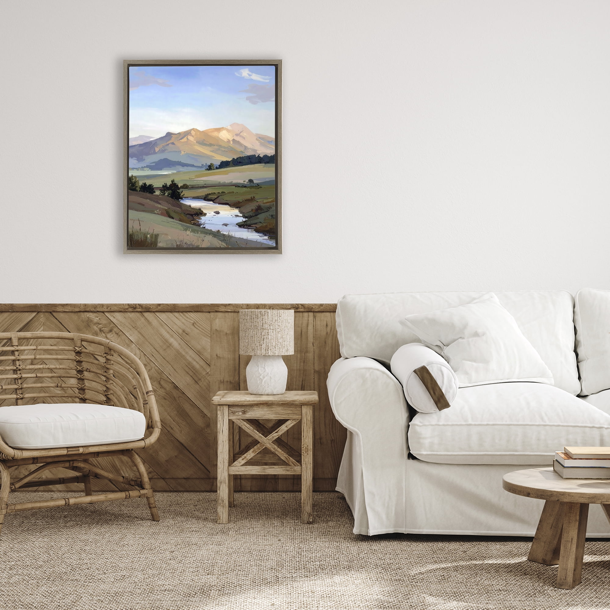 Stupell Industries Across The Valley River Brown Framed Floater Canvas Wall Art, design by Alonza Saunders