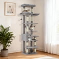 thumbnail image 3 of Cat Tower for Indoor w/Cat Toy Balls, Modern Cute 74-Inch Cat Tree w/Widened Perch for Large Cats Kittens, Multi-Level Cat Activity Tree w/Scratching Posts, Tunnel, Basket, Cat Cave Condo, 3 of 10