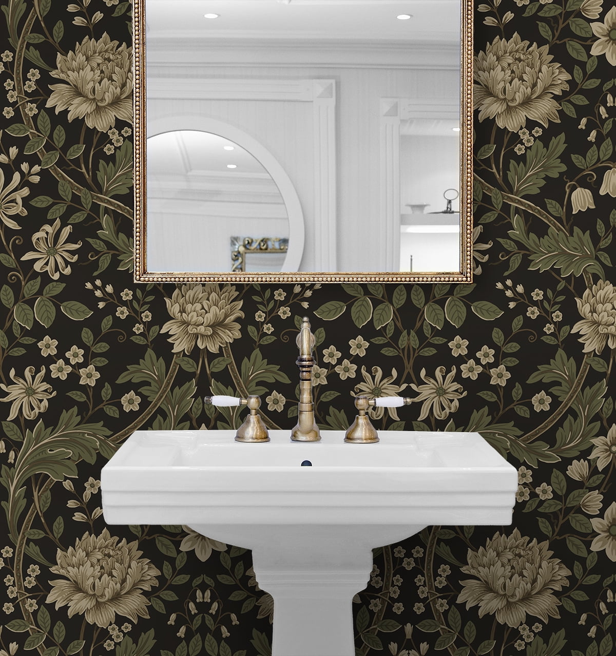 Seabrook Designs Brown & Sage Honeysuckle Floral Prepasted Wallpaper - 20.9 in. W x 33 ft. L Roll