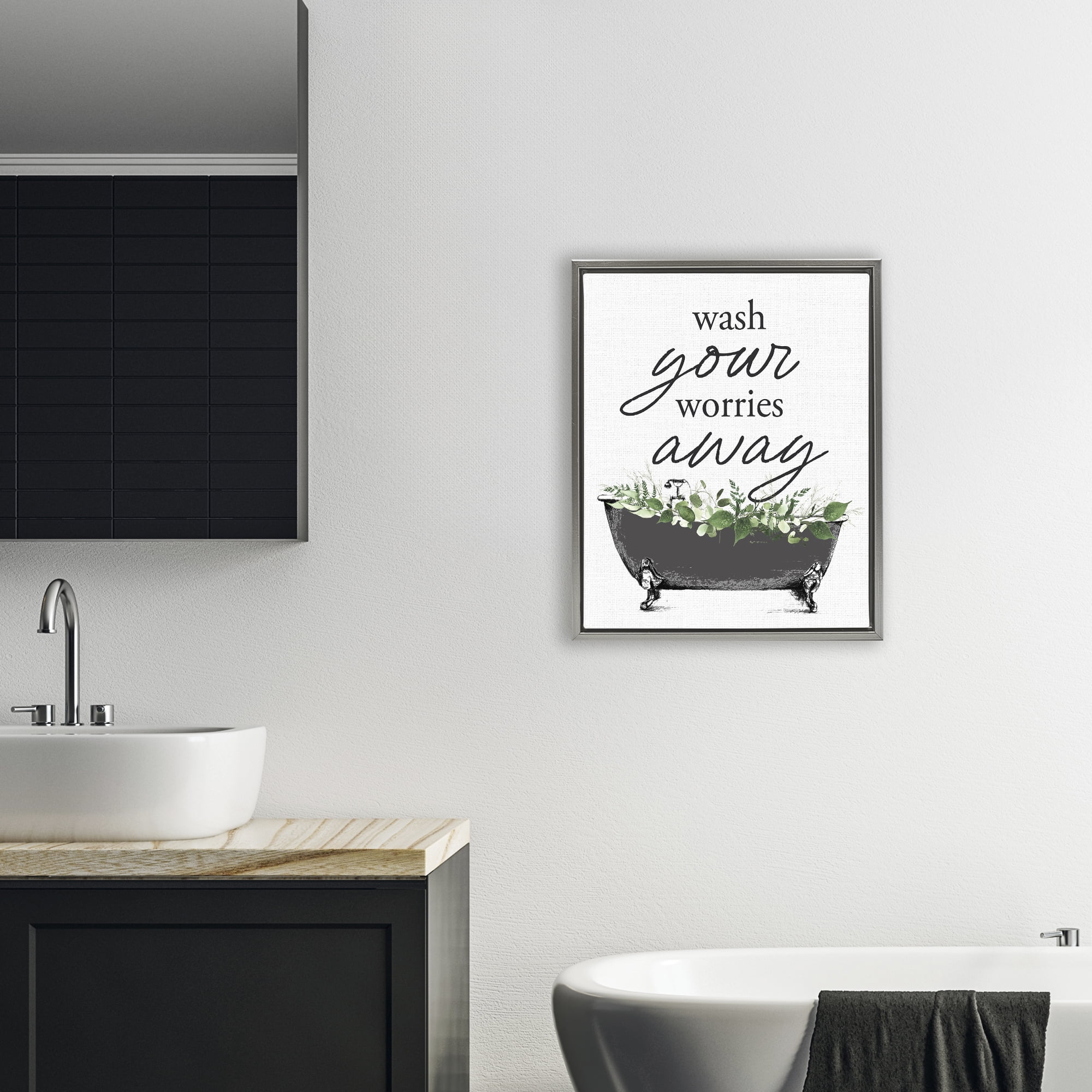 Wash Worries Away Herbs Gray Framed Floater Canvas Wall Art, design by Lettered and Lined