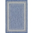 thumbnail image 1 of Unique Loom Outdoor Collection Transitional Indoor & Outdoor Casual Solid Tonal Border Area Rug, 4 x 6 Feet, Blue/Beige, 1 of 2