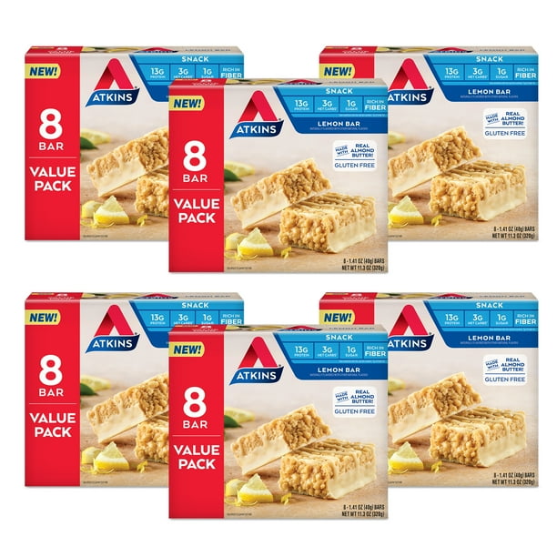 Atkins Gluten Free Snack Bar, Lemon Bar, Keto Friendly, 48 Count