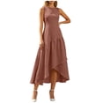 thumbnail image 5 of Atogsazn Women's Summer Sleeveless Maxi Dress Flowy Crew Neck Fitted Waist Asymmetric Ruffle Hem Dresses Rose Gold L Fashion, 5 of 9