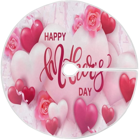 FMSHPON Mother's Day Beautiful Love Heart Roses Flower Xmas Christmas Tree Skirt Stand Mat for Holiday Party Decoration Indoor Outdoor 36 inches