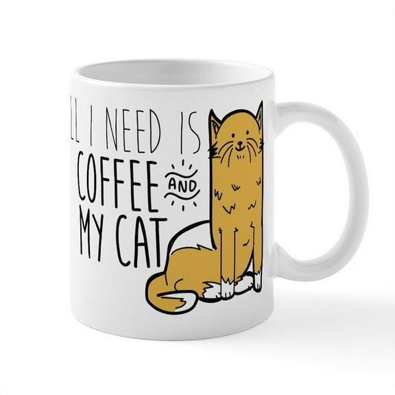 CafePress - All I Need Is Coffee And My Cat - 11 oz Ceramic Mug - Novelty Coffee Tea Cup