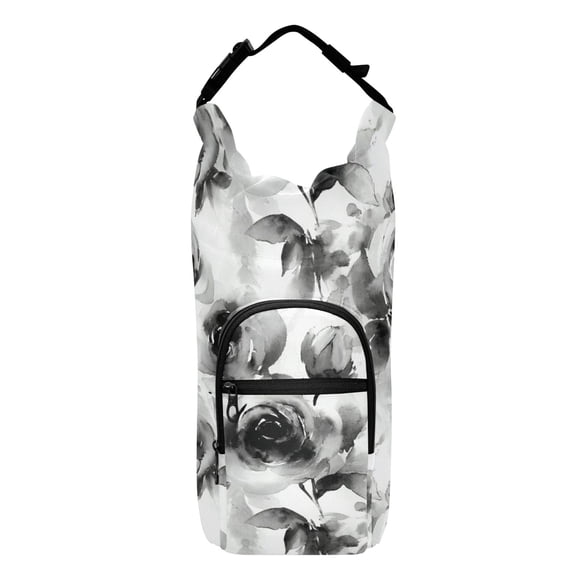 Iauyy Adjustable Strap Water Bottle Carrier Holder Pouch Bag for Outdoor Hiking Sports, Ink Rose, 20-40oz