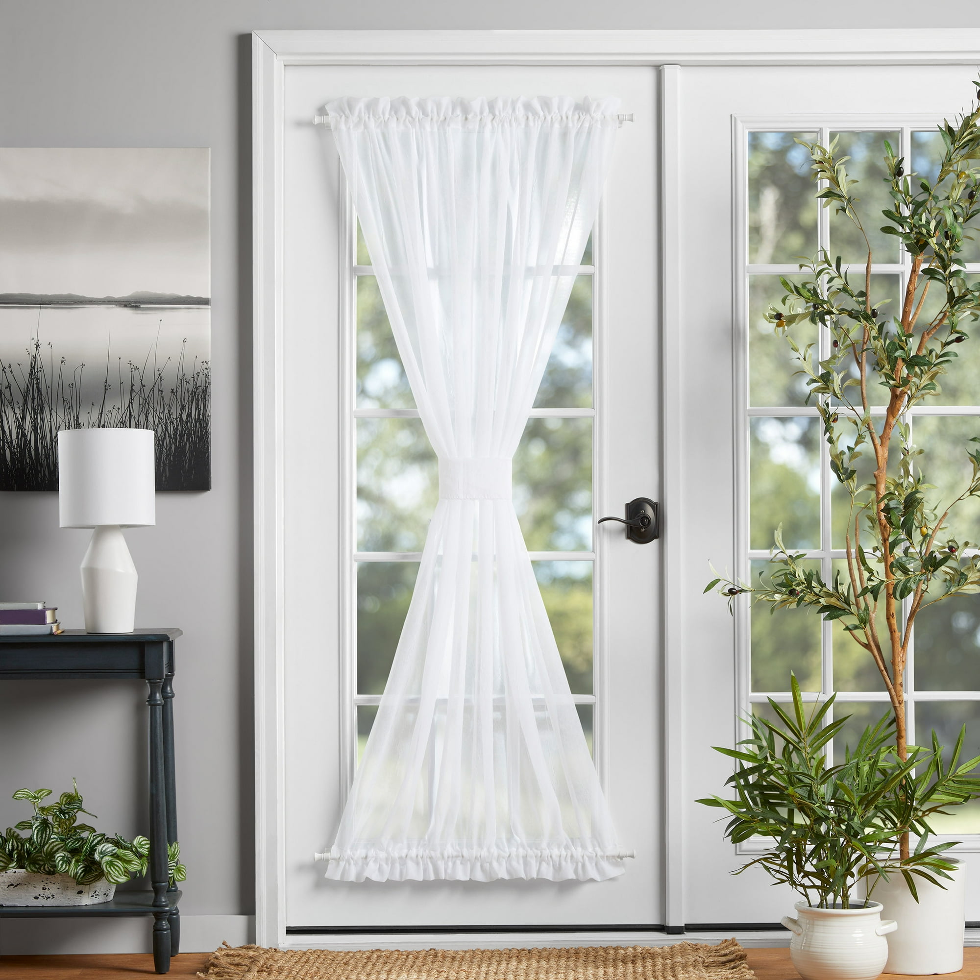 Mainstays Crushed Voile Single Door Curtain Panel, White, Semi-Sheer, 51 in W x 72 in L