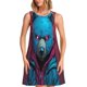 thumbnail image 1 of Easygdp Neon Cyberpunk Blue Bear para Vestido Transpirable de Mujer, Vestido Suelto de Manga Corta con Pliegues y Bolsillos para el Verano, 1 of 7