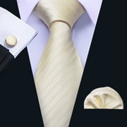 Barry.Wang Stripe Ties for Men Set Pocket Square Cufflinks Check Necktie Set Formal Silk