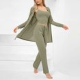 thumbnail image 2 of Fewfanhot 3PC Women's Home Nightwear Pajamas Set - Long Sleeve Strap Sleeping Skirt Lightweight Pajama and Long Pants, 3-Piece Set Sleepwear for Women, 2 of 5