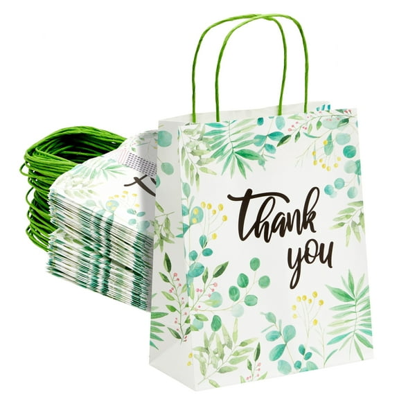 Sparkle and Bash Gift Bags with Handles - Pack of 50 10 x 8 x 4 In White Floral Paper Thank You Gift Bags - Bulk Party, Wedding & Baby Shower Favors
