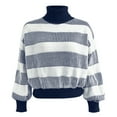 thumbnail image 5 of Ftwytp Turtle Neck Jumpers for Womens Turtleneck Stripe Print Sweaters Cable Knit Long Sleeve Tops Tunic Chunky Jumper Ribbed Knit Winter Fall Pullover, 5 of 7
