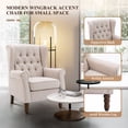 thumbnail image 6 of AFO Button-Tufted Wingback Accent Chair set of 2, Modern Mid-Century Armchair with Thick Padded Seat, Rolled Arm & Solid Wood Legs, For Bedroom/Office/Living Room, Beige, 6 of 15