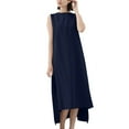thumbnail image 4 of Dresses For Women Summer Casual Sleeveless Crew Neck Flowy Maxi Tank Dresses Straight Sundresses for Women Trendy Navy Free Size, 4 of 7