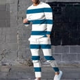 thumbnail image 2 of VBTAPA Mens Sweatsuit 2026 Fall Casual 2 Piece Outfits Long Sleeve Striped Tee Shirt and Drawstring Pants Set Big and Tall Hipster Streetwear Blue XXL, 2 of 8