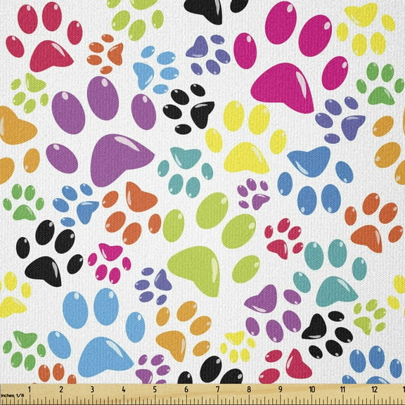 Dog Fabric by The Yard, Colorful Little Paws Steps Childish Artwork Cartoon Unusual Traces Design, Stretch Knit Fabric for Clothing Sewing and Arts Crafts, 2 Yards, Purple Blue, by Ambesonne