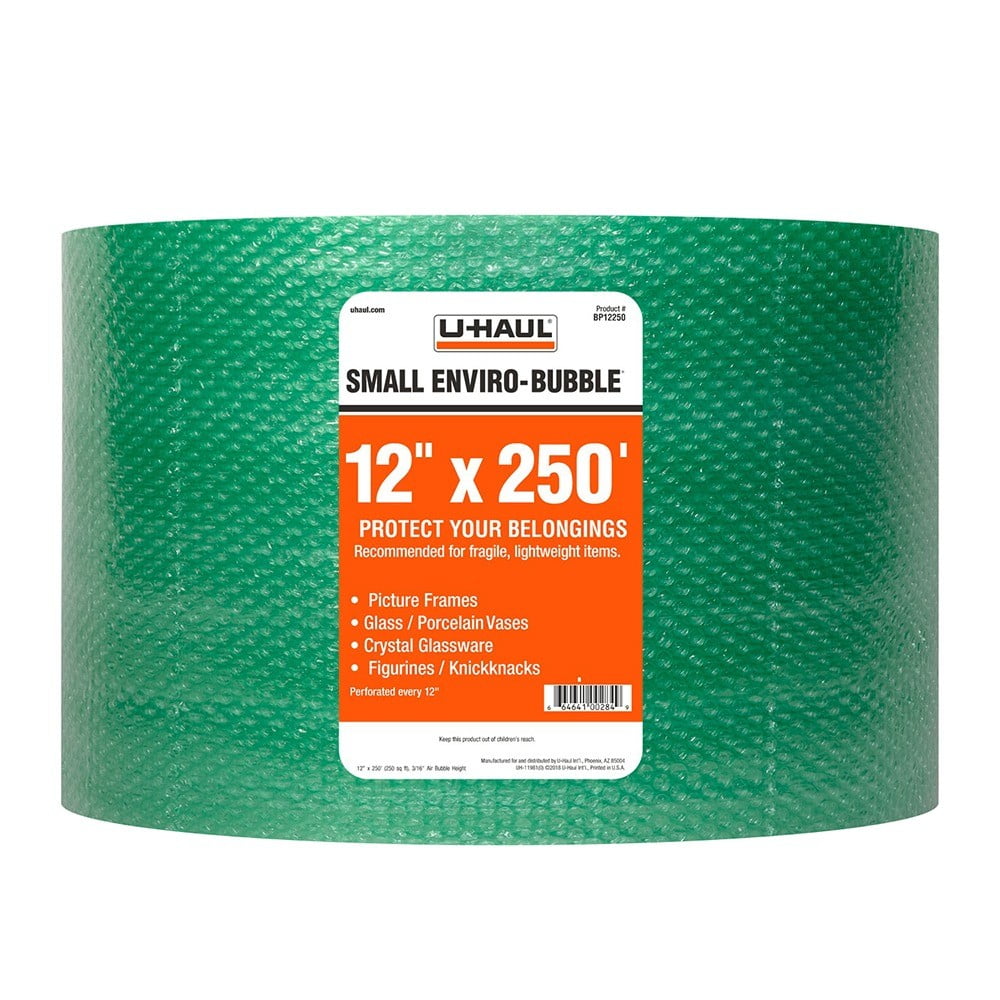 U-Haul Enviro-Bubble - Bulk Roll 250' of Small Bubble Padding & Protection for Fragile Decor, Dishes, Glassware, Frames, & More