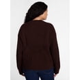 thumbnail image 3 of Terra & Sky Women's Plus Mid-Weight Crewneck Pullover Sweater, Carob, 3 of 5