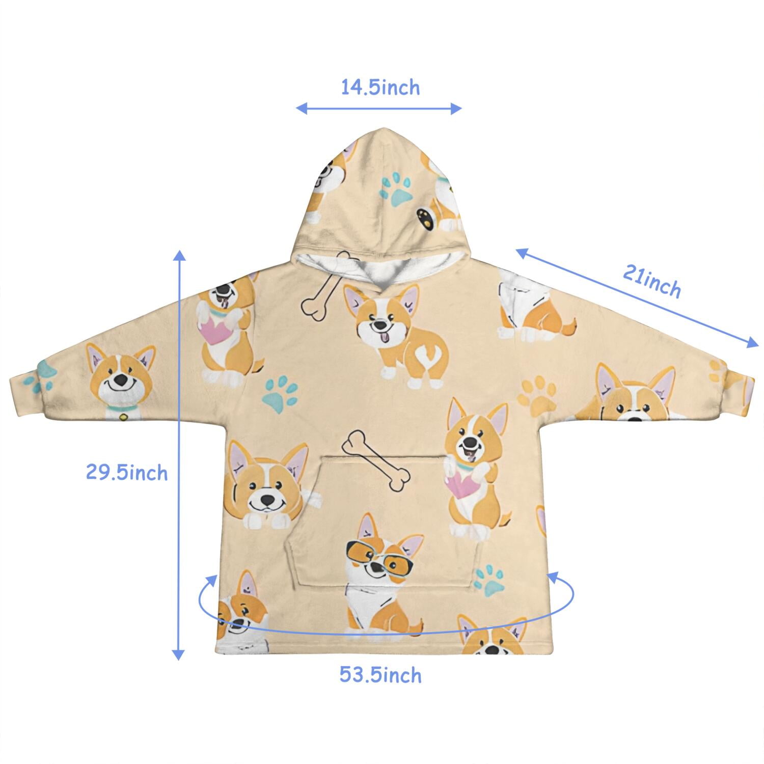Cartoon Corgi Blanket Hoodies for Kids 6-13YR Oversize Wearable Blanket Hoodies for Boys Girls Teens