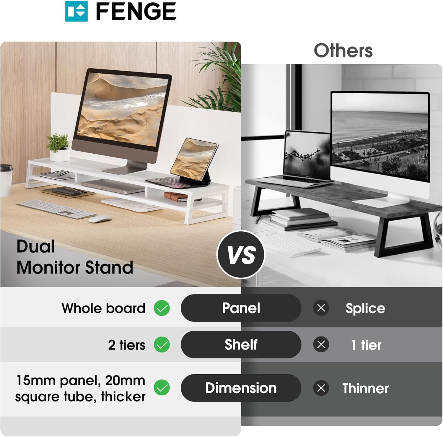 Dual Monitor Stand for Desk, 42.5in Large Monitor Riser for 2 Monitors, 2 Tier Computer Office Desk Top Shelf, Desktop Storage Stand for Laptop, PC, Computer, Printer