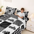 thumbnail image 3 of Castle Fairy Retro Motorcycle Bed Sheets 4pcs for Teens, Grunge Helmet Check King Sheets for Modern Room, Black White Gray, 3 of 6