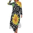 thumbnail image 2 of 2024 Yellow Sunflower Casual Dress Black Stripes Print Stylish Dresses Sexy V Neck Elegant Chiffon Dress Long Sleeve Clothing 4XL 5XL, 2 of 7