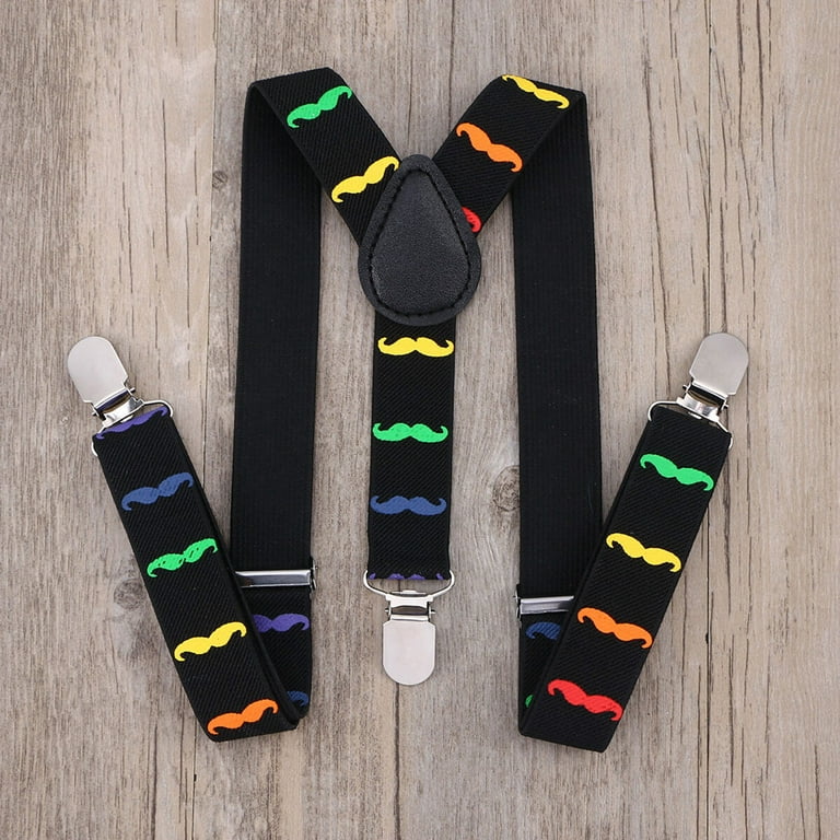 1pc Beards Pattern Suspenders Y-shape Elastic Belt Strap Braces Clip Buckle