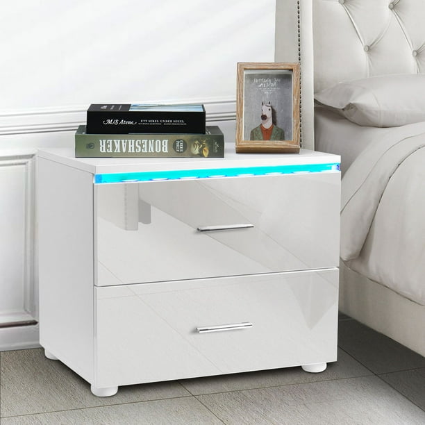Modern LED High Gloss Nightstand White Nightstand, Bedroom Decoration