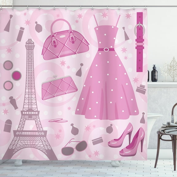 Ambesonne Heels and Dresses Shower Curtain, Paris Atelier, 69"Wx75"L, Pale Pink Magenta Mauve