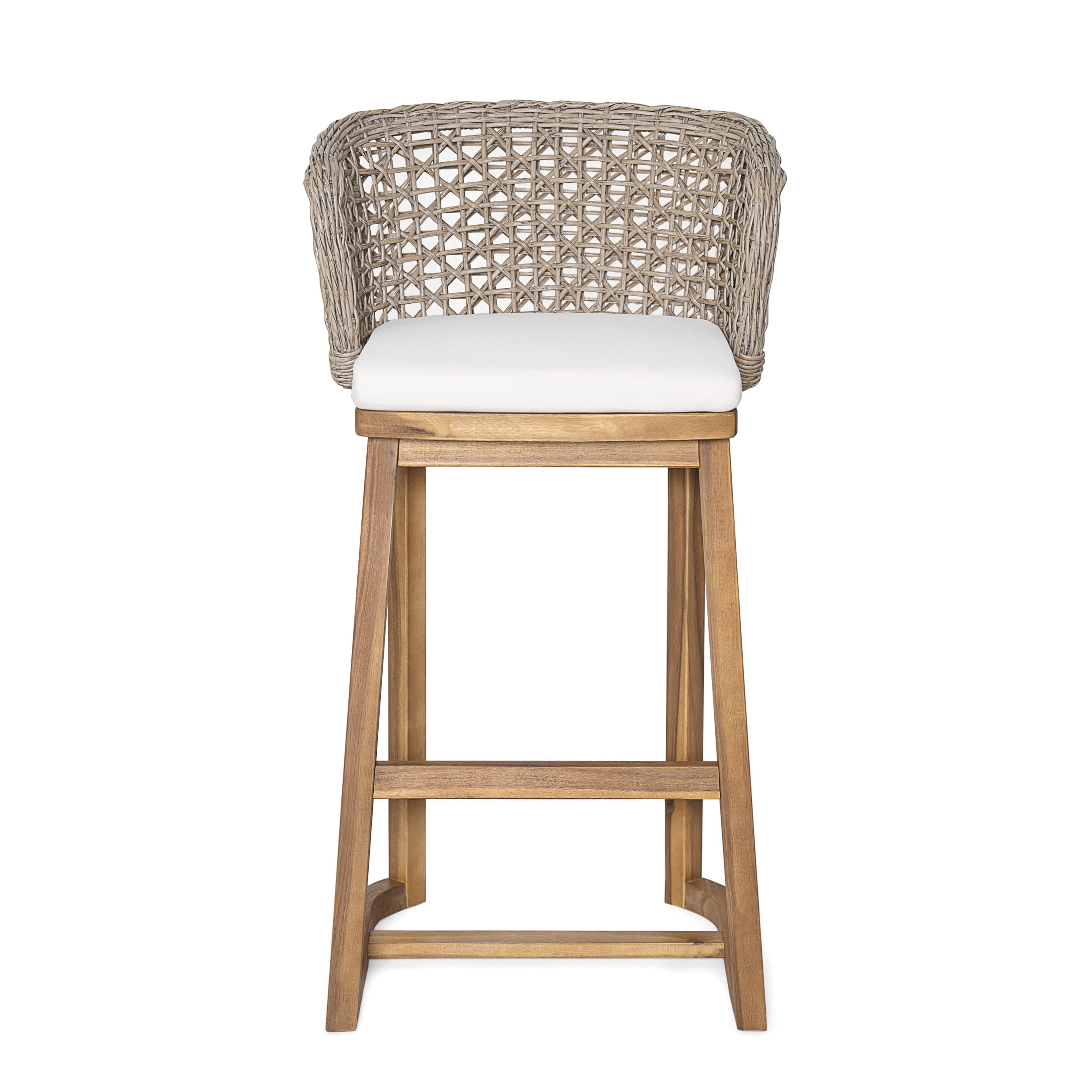 Christopher Knight Home Dome Outdoor Bar Stool Acacia Wood and Light Brown Wicker, Set of 2