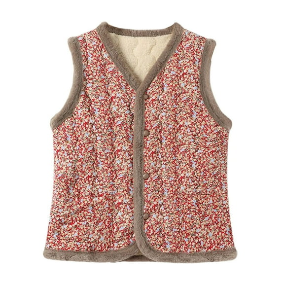 Gaexia Vest Tops for Women,Floral Quilted Vest for Women Winter Warm Lined Sleeveless Outerwear Cozy Stand Collar Cold Weather Jacket
