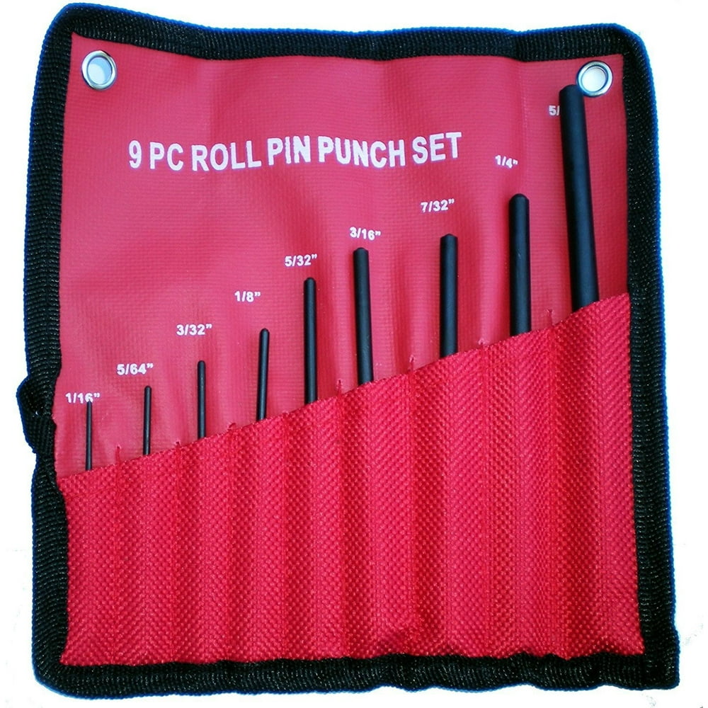 9 Pc Piece Steel Roll Pin Punch Set in Roll Up Case Rifle