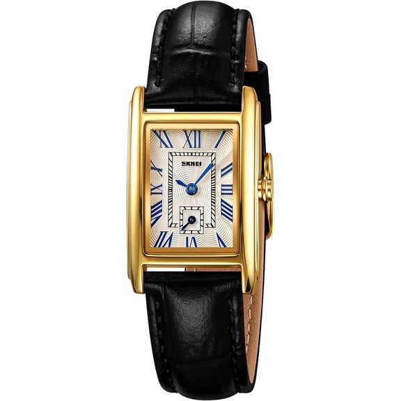 Vintage Women's Rectangle Wristwatch Classic Ladies Analog Quartz Watch Ultra-Thin Ladies Bangle Bracelet Watch Female Business Dress Watches with Leather Strap