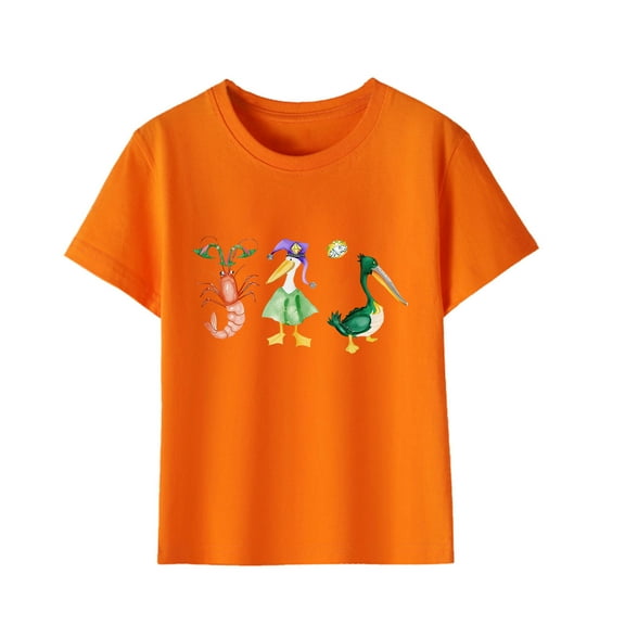 Piuwrlz T-Shirts Tops for Kids Girls Short Sweatshirt Sleeve Printed V-Neck T Shirt Top Orange Size 9 Years