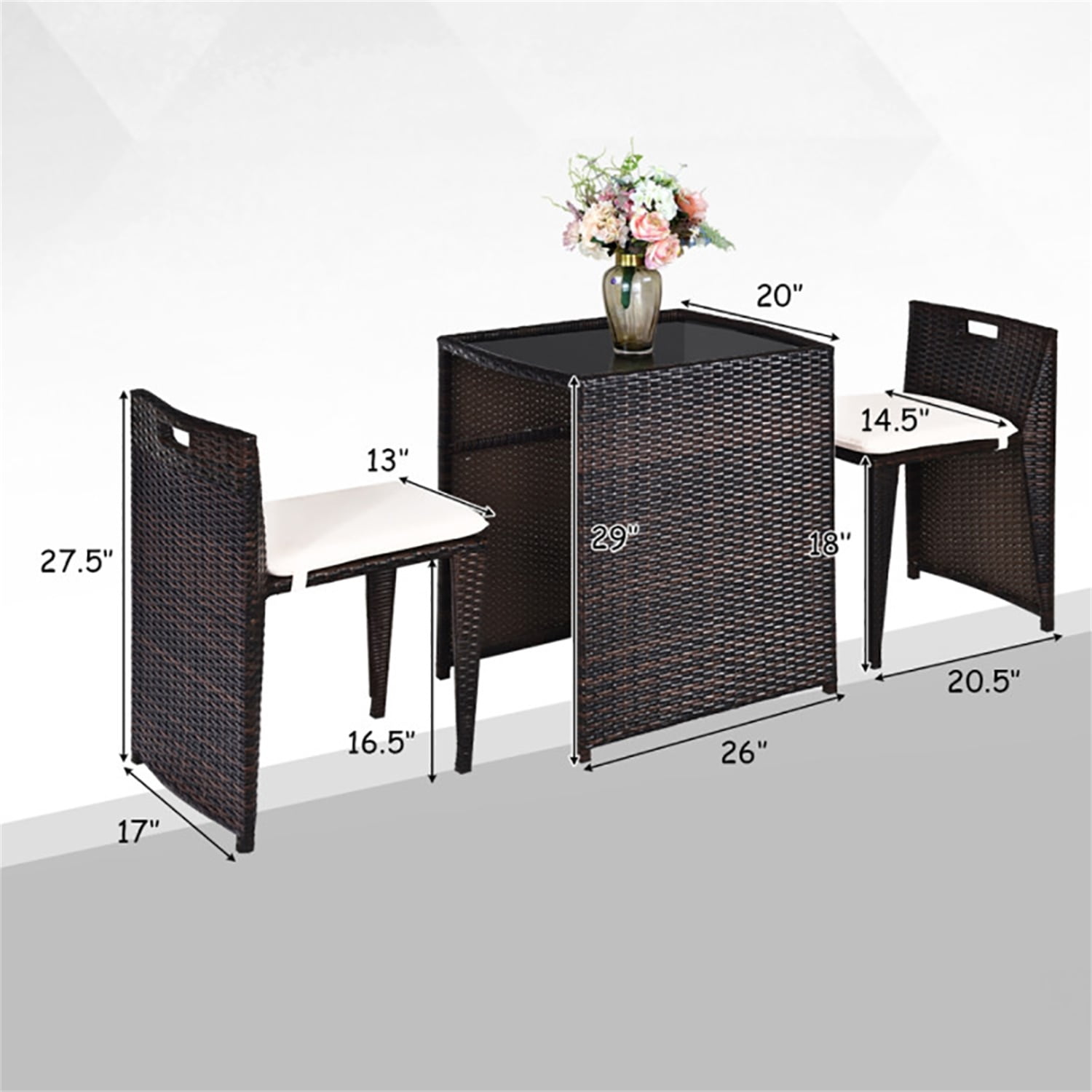 Aimee Lii 3 Pieces Cushioned Wicker Patio Bistro Set, Outdoor Patio Set with No Assembly Needed Aimee Lii 3 Pieces Cushioned Wicker Patio Bistro Set, Outdoor Patio Set with No Assembly Needed