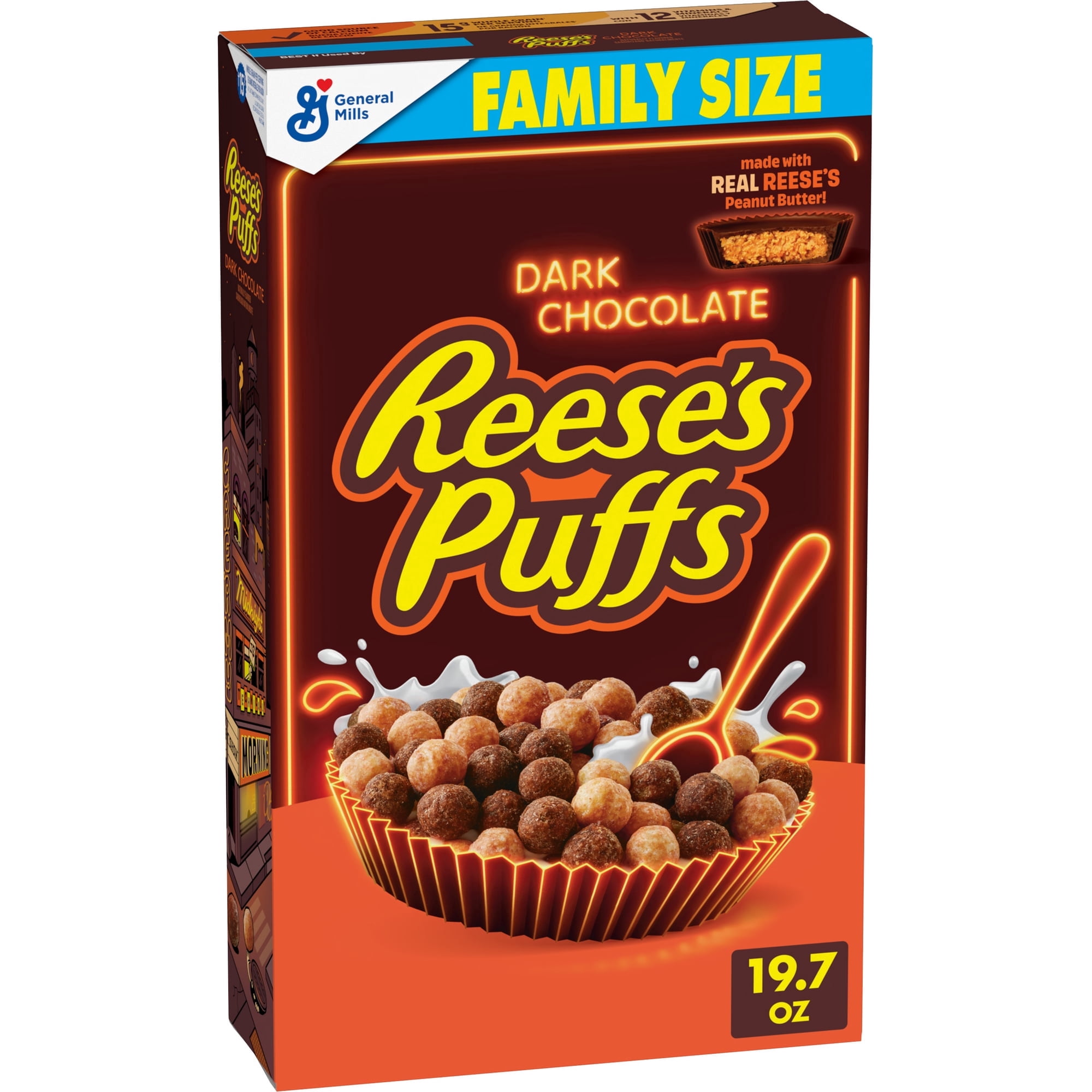 2 Pack - REESE'S PUFFS Dark Chocolate Cereal, with Real REESE'S Peanut Butter, Family Size, 19.7 oz