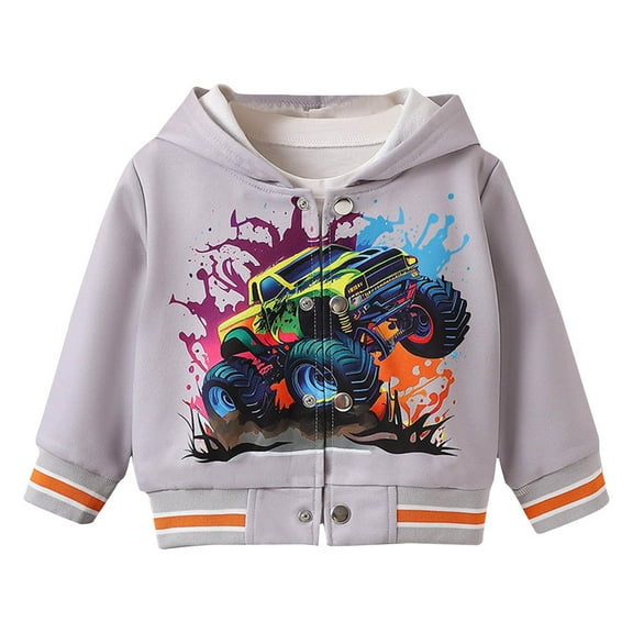 Nrmvnmi Toddler Boys Hoodies Monster Truck Sweatshirt Baby Boys Jacket Zipper Hoodie Top Kids Coat Winter Long Sleeve Hooded Shirts