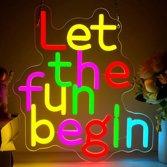 Let The Fun Begin Neon Sign for Wall Decor Motivational Neon Light for Bedroom Dimmable Colorful LED Sign for Party Bar Room Classroom Study Room Decor Birthday Gifts Size 10.5 * 11.8 In(JTD313)