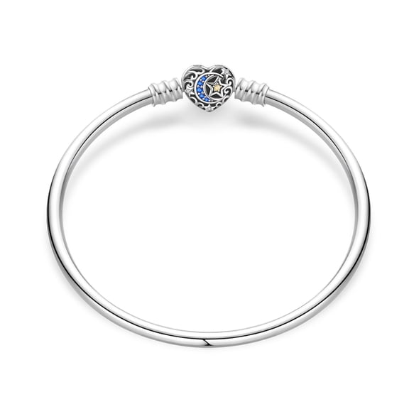 KUNSIR 925 Sterling Silver Heart Star & Moon Bangle Bracelet For Women Gifts DIY 6.7 in