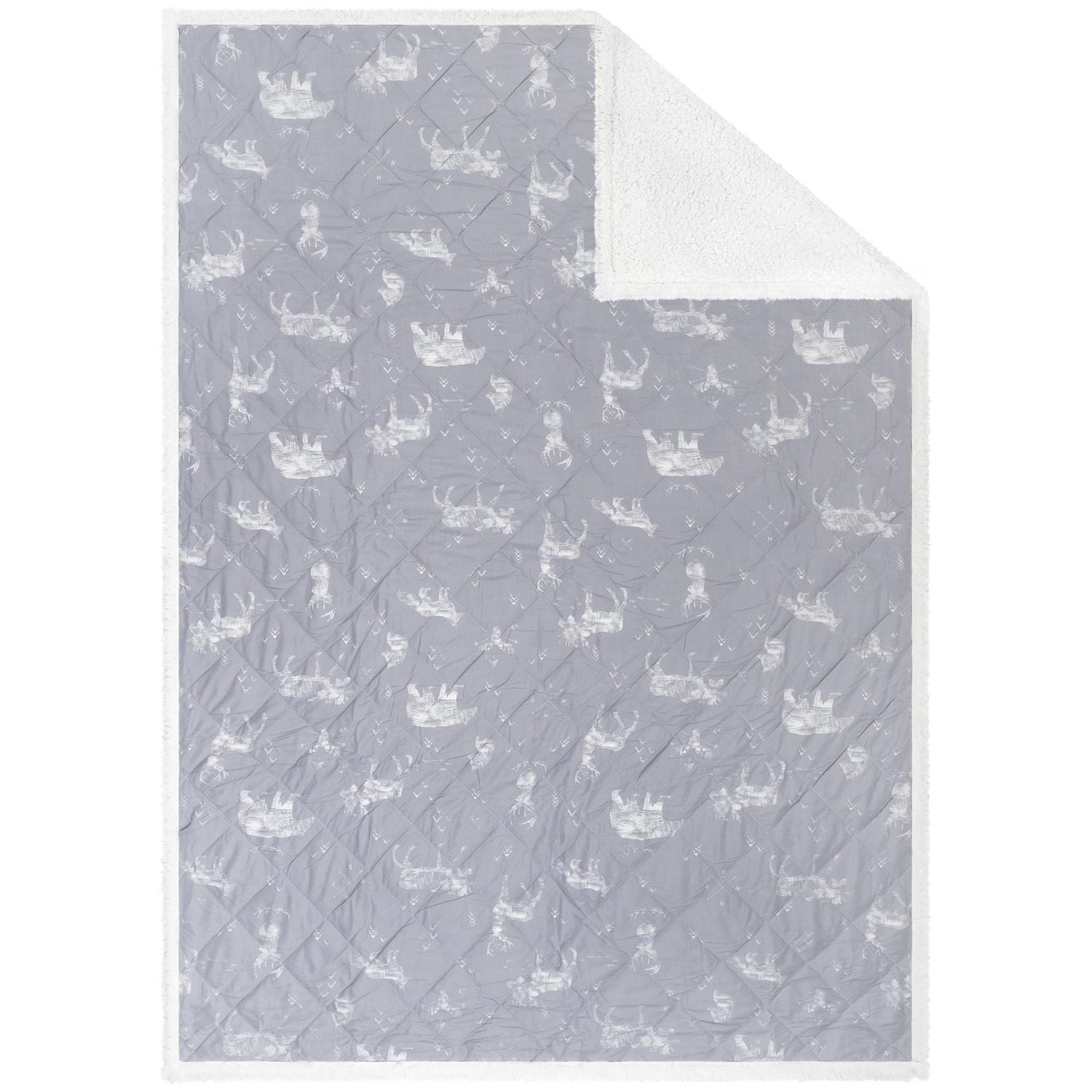 Safdie & Co. Oversized Quilted Throw Blanket Grey Wildlife