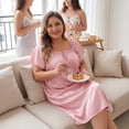 thumbnail image 3 of Agnes Orinda Women's Plus Size Satin Silk Pleated Loose Sleepwear Sleep Dresses 1X Pink, 3 of 8