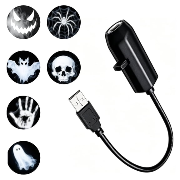 Halloween Mini LED Night Light Projector, USB Powered Pattern Nightlight with 6 Spooky Projection Slides, Portable Decorative Lamp for Indoor Bedroom & Holiday Party Decor(6 Projection Films)
