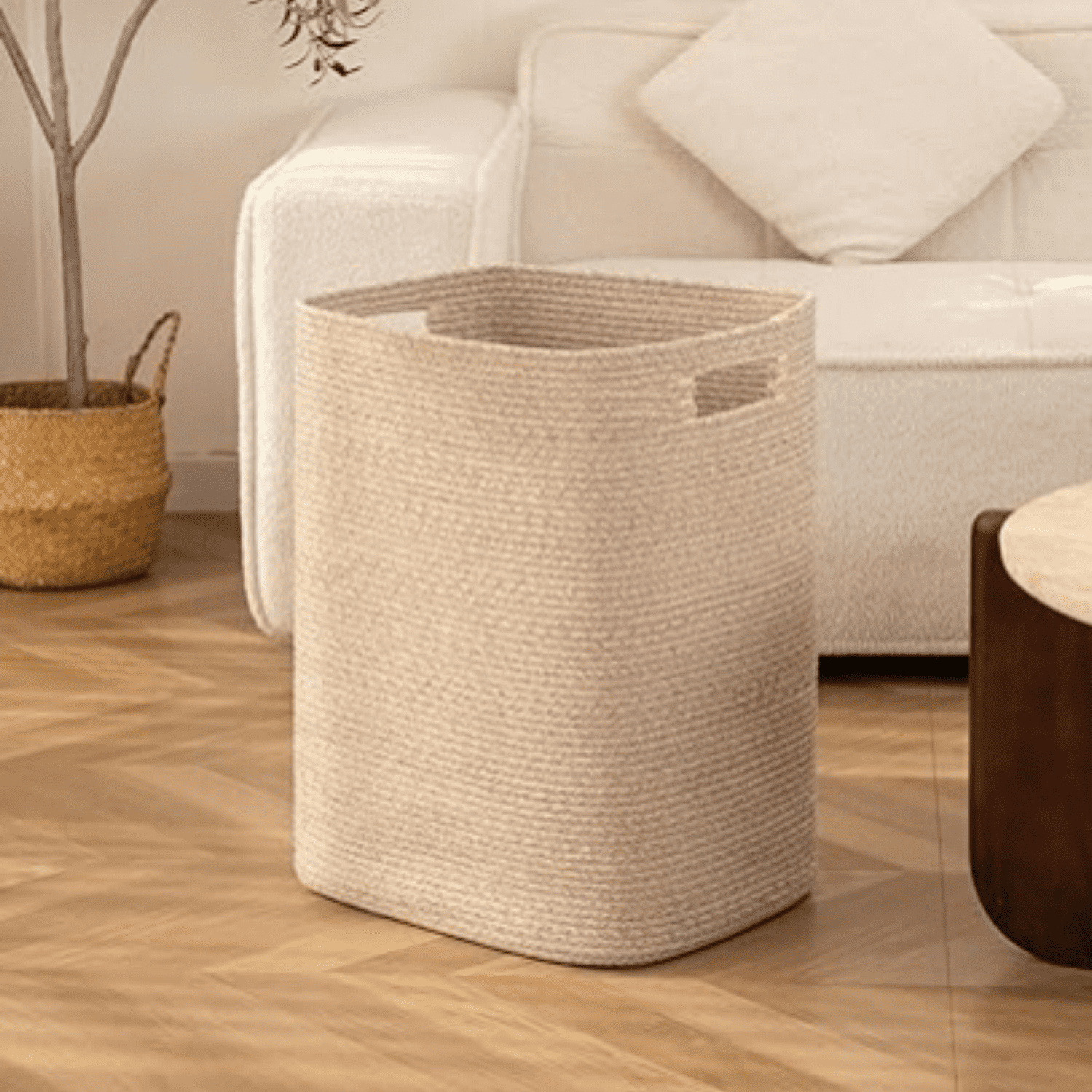 Laundry Hamper, Rectangle Cotton Laundry Basket with Handles, Large Blanket Basket for Living room, Woven Drative Storage for Toys,Clothes,Pillows-16x13x22in-Brown variegated