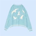 thumbnail image 2 of Cárdigan de punto azul suelto para mujer, cárdigan especial con bordado de pájaros Y2k, suéter Vintage, tendencia de otoño, 2024, 2 of 5