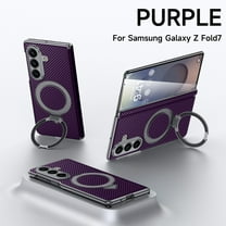 Magnetic Case for Samsung Galaxy Z Fold 7, All-Inclusive Hinge Protection Shockproof Carbon Fiber Pattern Case with Metal Ring Kickstand Case Cover for Samsung Galaxy Z Fold 7, Purple