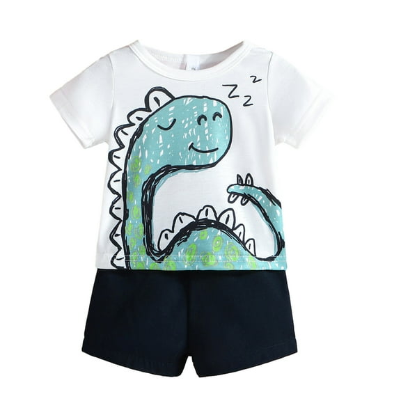 Odeerbi Infant Boys 2 Piece Outfits Cartoon Cotton T-shirt Shorts Set Summer Clothes 3-24M New Baby Print Top Shorts Two-piece Set White