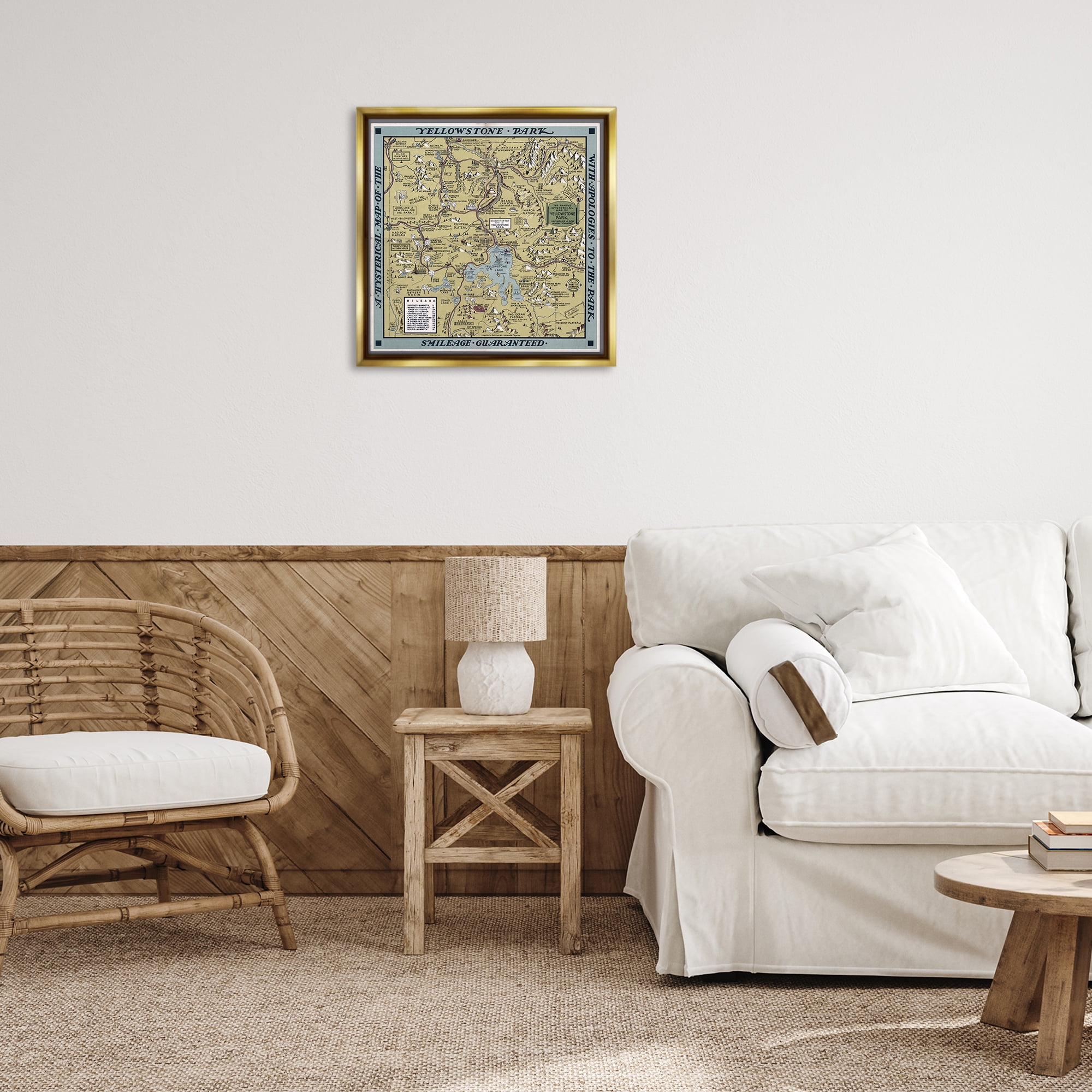 Stupell Industries Vintage Yellowstone Map History & Language Painting Gold Floater Framed Canvas Art Print Wall Art, 25 x 25